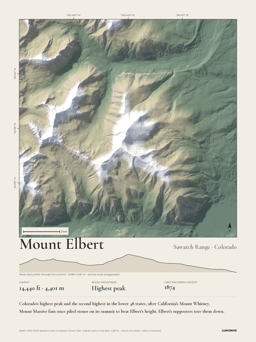 Mount Elbert, Colorado: Measured Mountains print