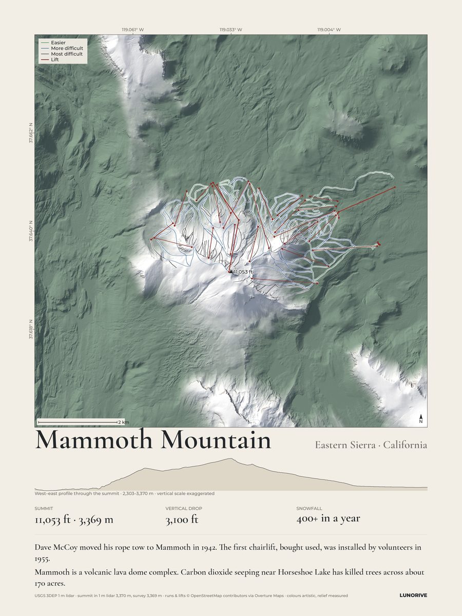 Mammoth Mountain, California: Measured Mountains print