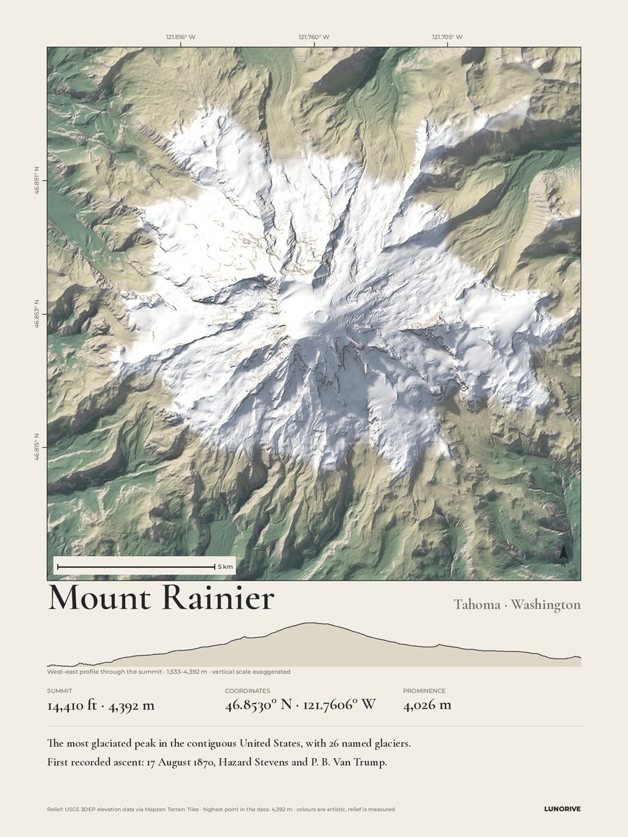 Mount Rainier, Washington: Measured Mountains print