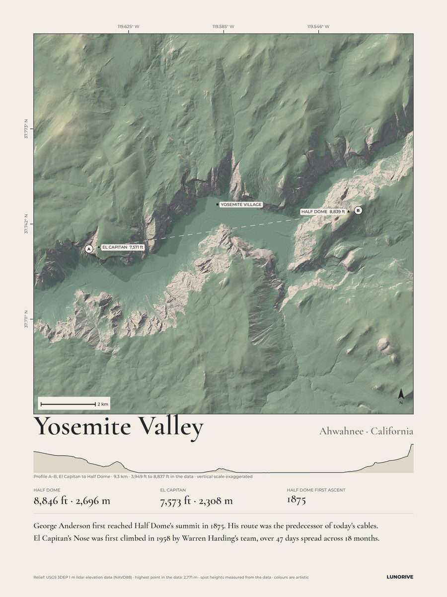 Yosemite Valley, California: Measured Mountains print